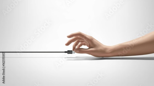 Disconnected and Drained – Minimalist Hand Reaching for Charging Cable, Symbolizing Burnout and Energy Depletion