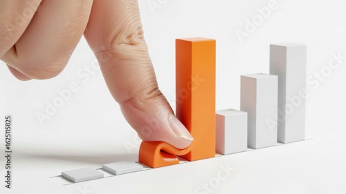 Overachievement Pressure Concept – Finger Pressing Bar in Business Chart, Minimalist White Background