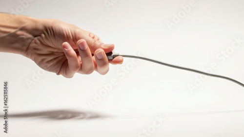 Minimalist Hand Reaching for Charging Cable – Symbolic Concept of Burnout and Energy Reconnection