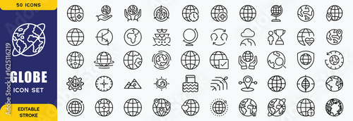 Globe Line Editable Icons set. Vector illustration in modern thin line style of Earth related icons: ecology, care, location, and more. Isolated on white background
