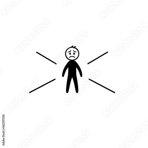 Stick figure with a sad face surrounded by radiating lines indicating pressure or stress and anxiety issues