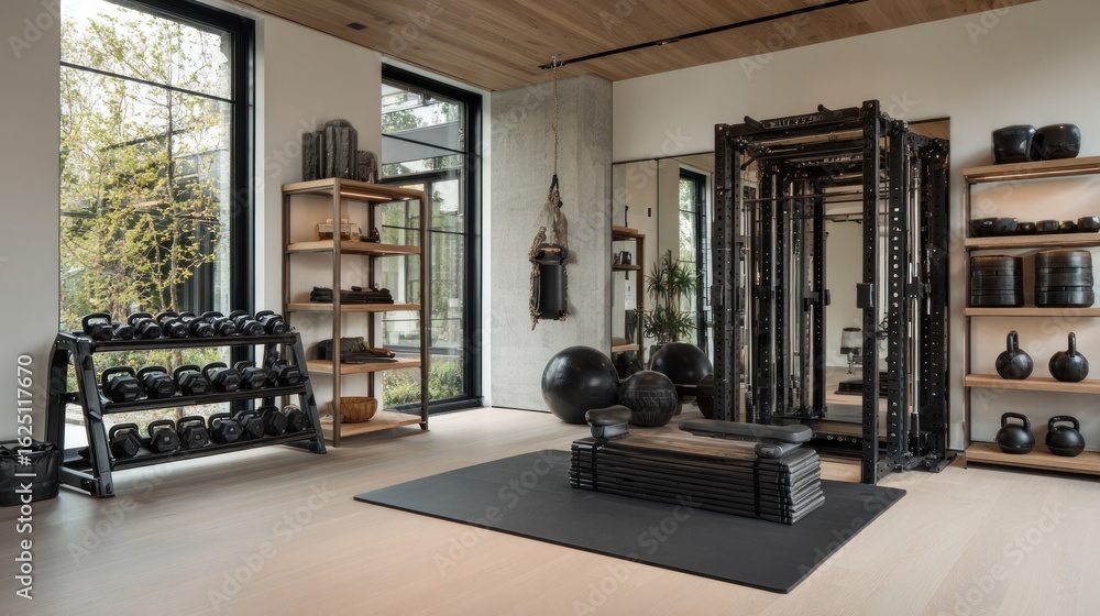 Fototapeta premium Modern home gym with natural light