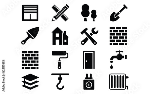 Construction building renovation and home improvement icon set
