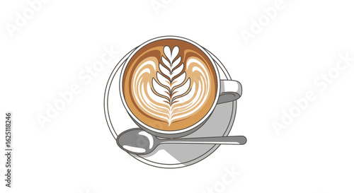 Elegant Latte Art in Coffee Cup Vector Illustration
