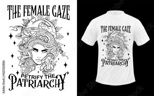 Empowering female silhouette advocating for the petrify the patriarchy movement symbolizing strength and resistance in a bold graphic design