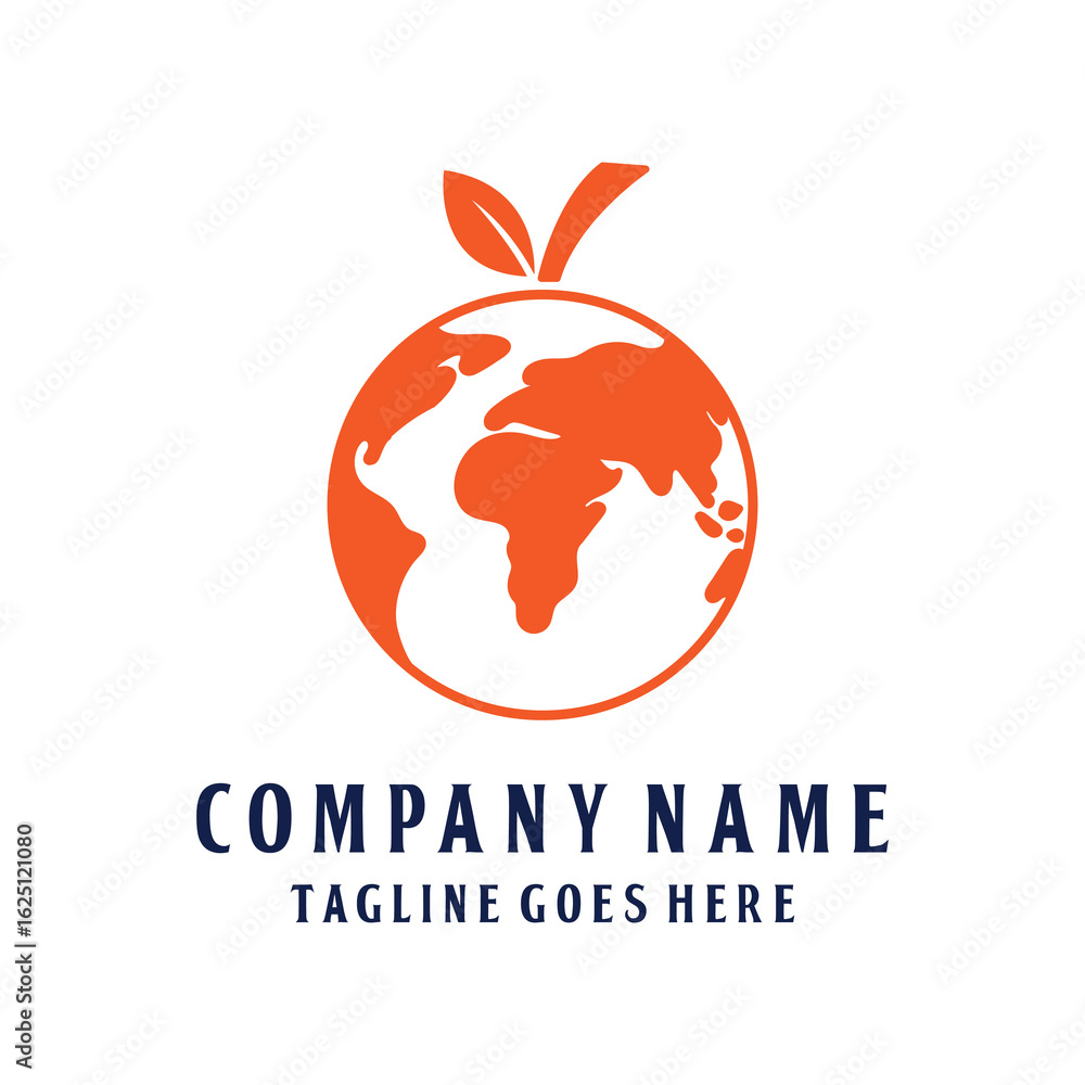 Fototapeta premium World Globe Earth Planet with Orange Citrus Lemon Lime Fruit Logo Design