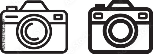 Two simple outline icons of vintage cameras