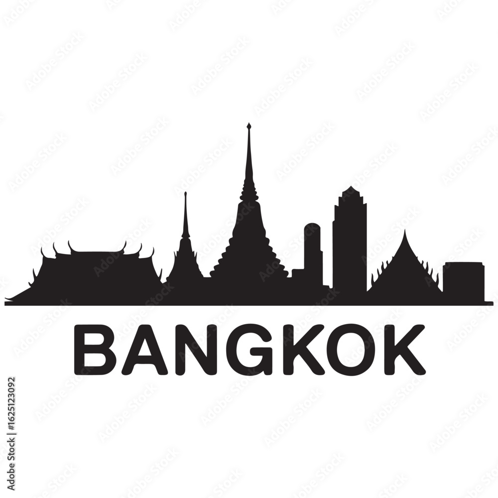 Fototapeta premium Bangkok skyline silhouette. Black Bangkok city. Vector black silhouette. with white background
