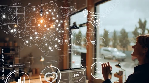 Wallpaper Mural Business owner in a modern office analyzes a floating holographic dashboard with real-time sales data, a world map showing new customer locations, a rising sales counter, and live inventory updates.
 Torontodigital.ca