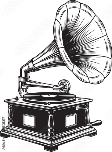 Vector art of vintage gramophone playing music isolated on white background
