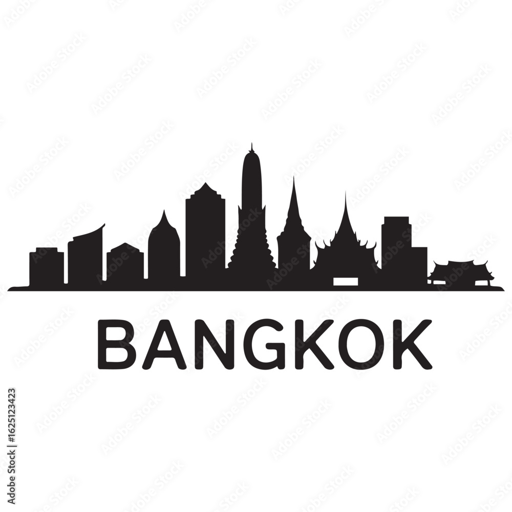 Fototapeta premium Bangkok skyline silhouette. Black Bangkok city. Vector black silhouette. with white background