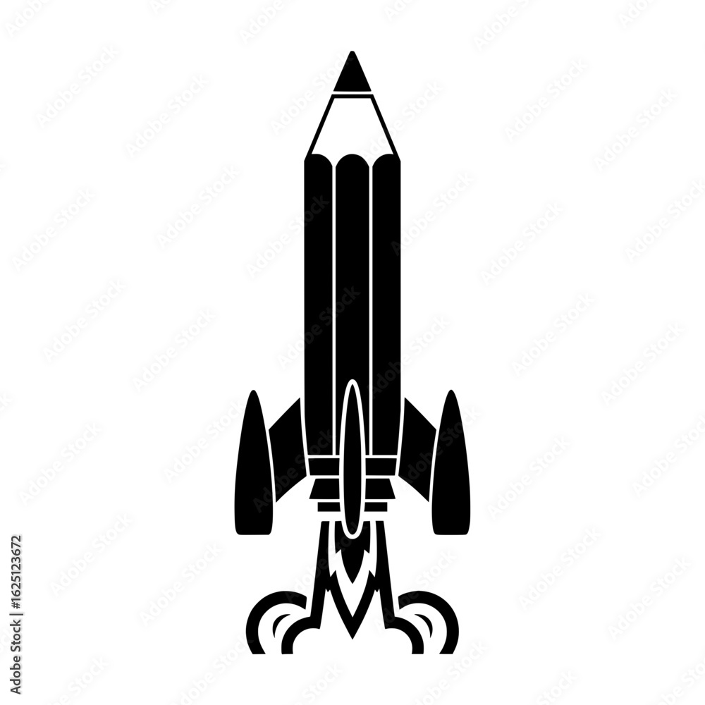 Fototapeta premium A creative vector illustration combining a pencil with a launching rocket.