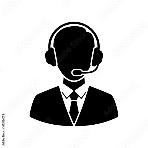 An icon illustration of a man wearing a headset and a tie, symbolizing a customer service staff or a call center operator.