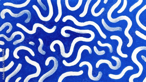 Abstract pattern with white wavy lines on a blue background.