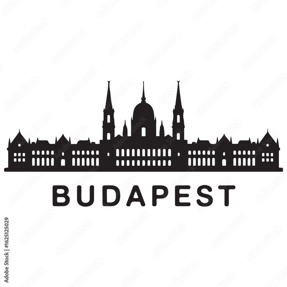 Naklejka premium Budapest city skyline. Black cityscape. Vector banner. Vector black silhouette. with white background