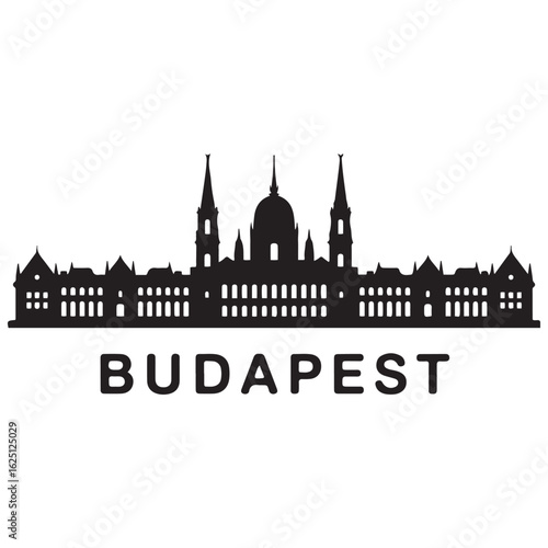 Budapest city skyline. Black cityscape. Vector banner. Vector black silhouette. with white background