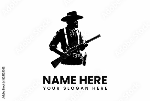 Bearded Cowboy Silhouette Holding Shotgun.