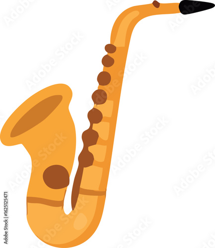 The image shows a flat vector illustration of a yellow saxophone with simplified details and smooth, cartoon-style curves.