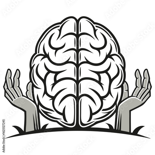 Symbolic illustration of a brain being held up by two hands