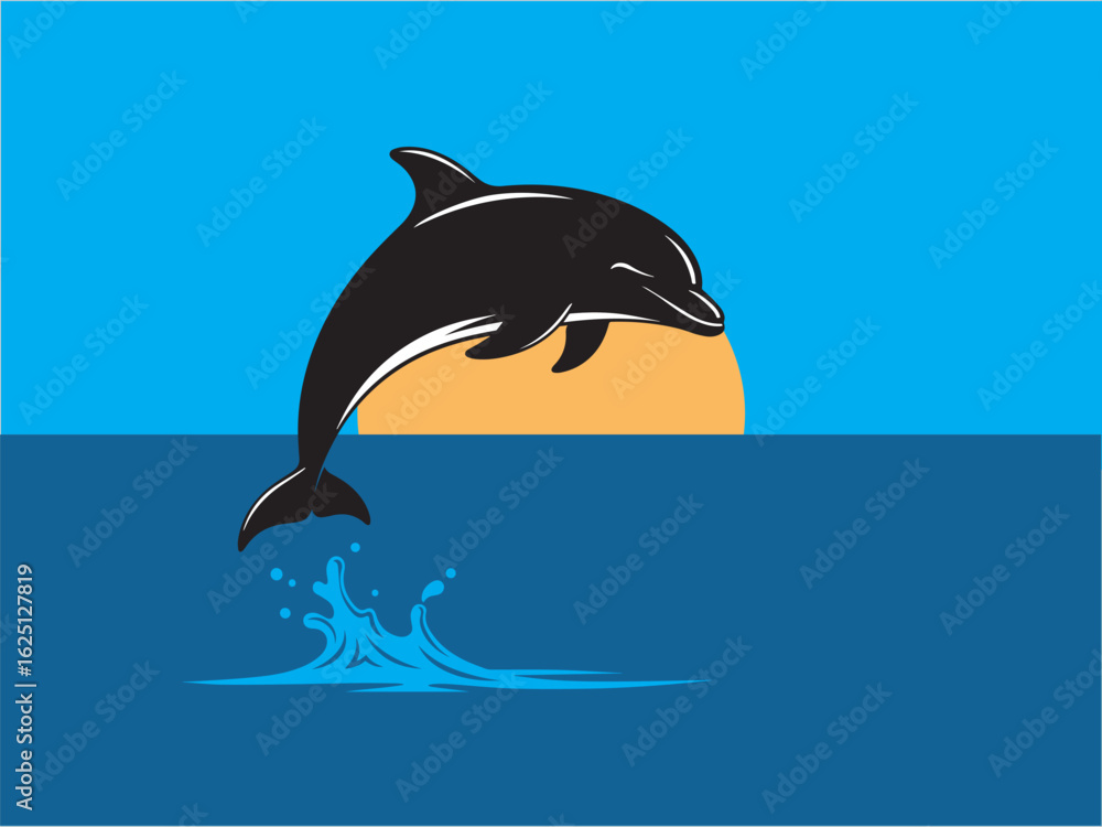 Obraz premium vector image of a dolphin jumping in the sea