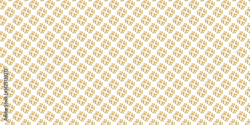 Golden vector floral seamless pattern. Abstract luxury geometric ornamental texture with small flower silhouettes. Gold and white simple ornament in oriental style.