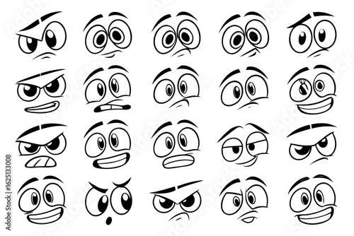 Cartoon retro faces. Vintage emotional face with mascot characters funny faces , eyes and mouths elements Facial expressions