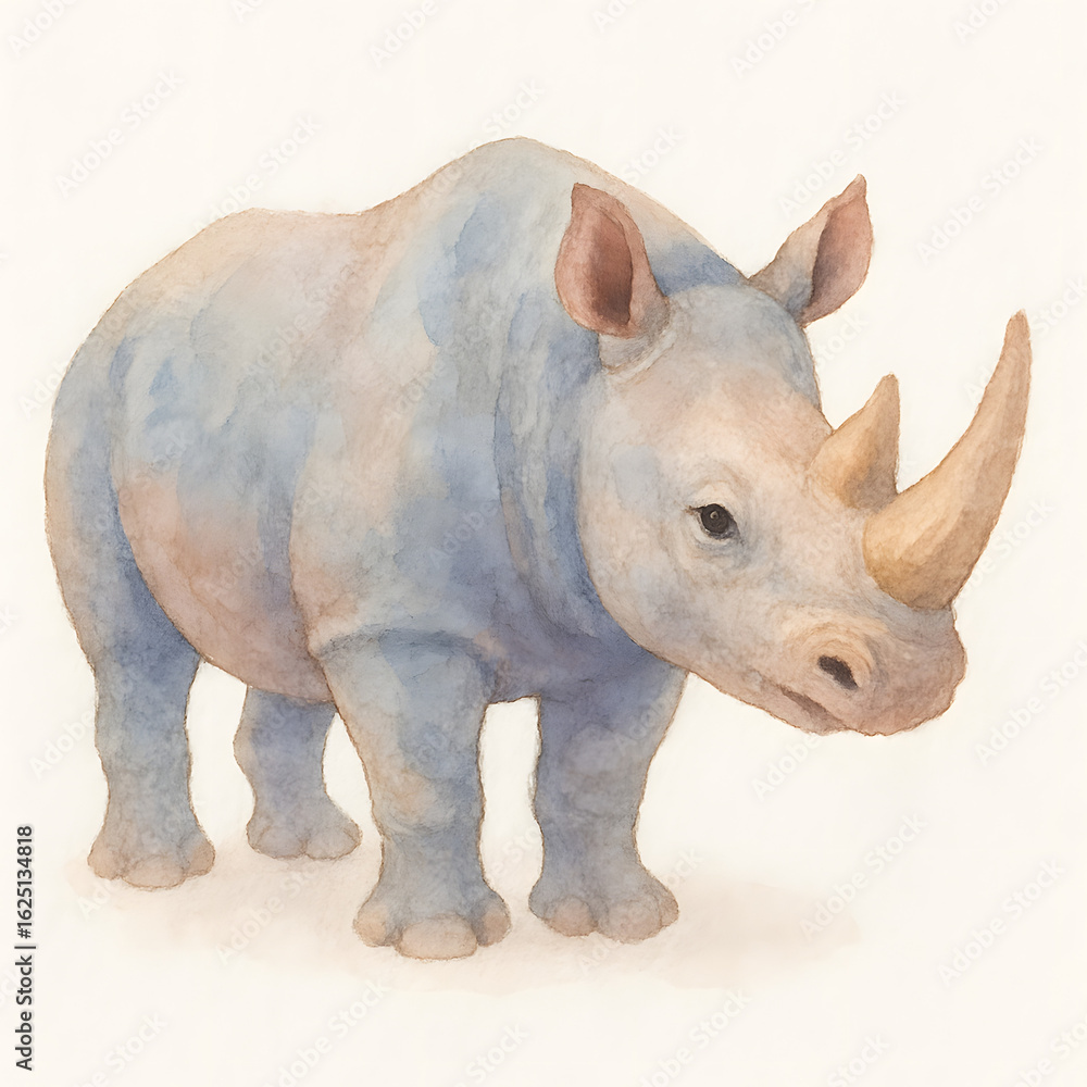 Fototapeta premium Strong Rhino Watercolor Drawing – Powerful Herbivore Portrait