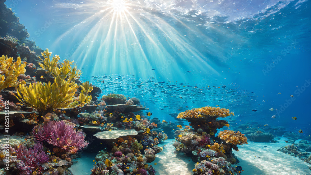 Fototapeta premium Sunlight Streaming Down on Coral Reef
