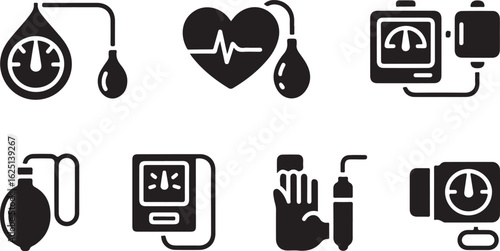 Blood Pressure Measurement Icons Set Vector for Medical and Health Use
