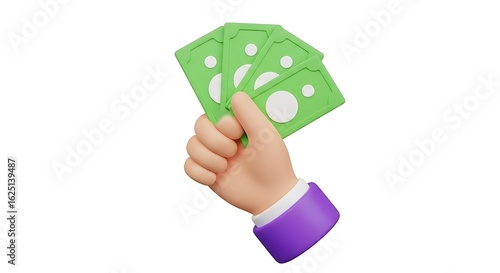 3d icon of hand holding green money isolated on white background