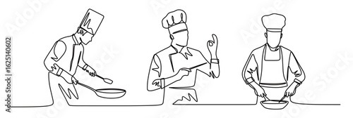 Wallpaper Mural Continuous line art of a team of professional chefs cooking. Cooking competition in an event. This icon is for a poster or logo of a restaurant. Torontodigital.ca