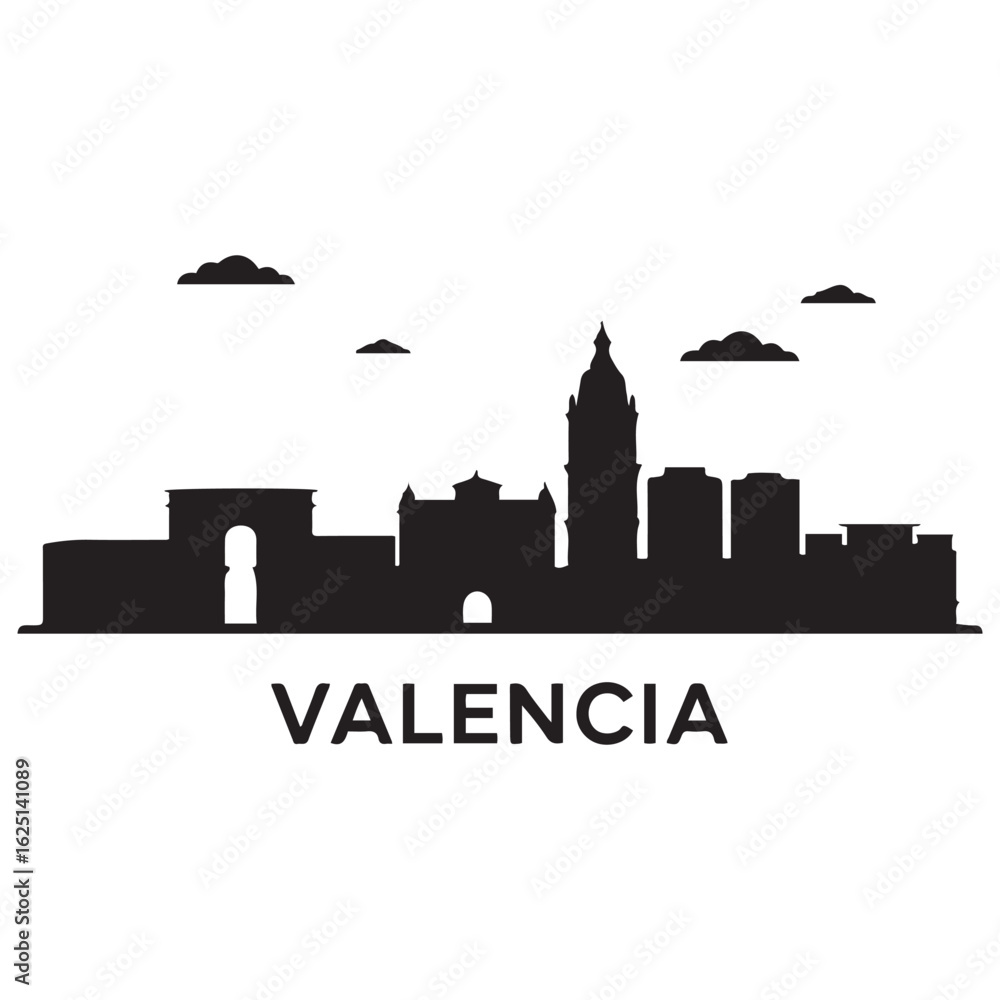 Fototapeta premium Valencia, Venezuela skyline silhouette. Black Valencia city. Vector black silhouette. with white background