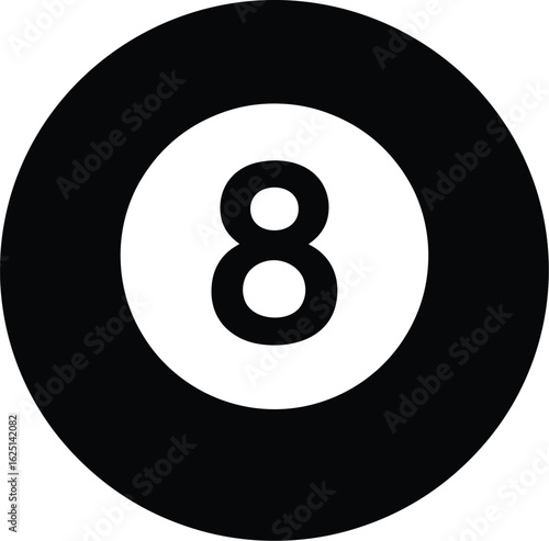 Pool ball number eight Pool Ball Icon Illustration in Black Circle Vector Design for Sports Play Concept, Sphere Content in Dynamic Environment Viewpoint