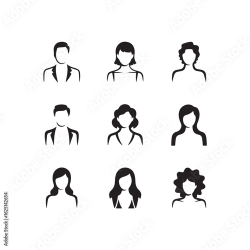 Silhouette Portrait Collection: A collection of stylized, diverse, and gender-neutral silhouette portraits, perfect for representing people across various demographics. 