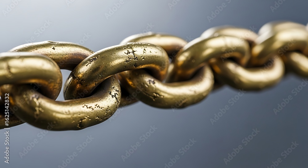 Fototapeta premium Close up of a gold chain with strong links and a shiny surface