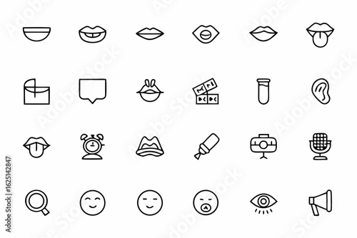 A friendly and educational set of icons tailored for speech therapy, ESL teaching, and pronunciation coaching. Great for therapist branding, e-learning sites, and student worksheets