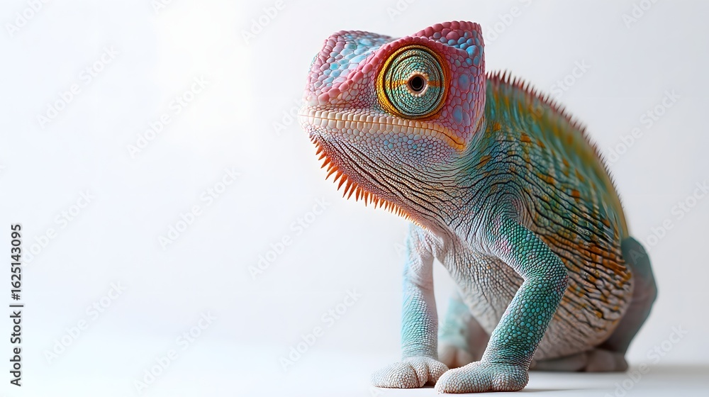Fototapeta premium Intensely Colorful and Detailed Close-Up of a Chameleon in a Studio