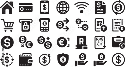 Finance and Payment Outline Icons Set on a Clean Background Vector Image