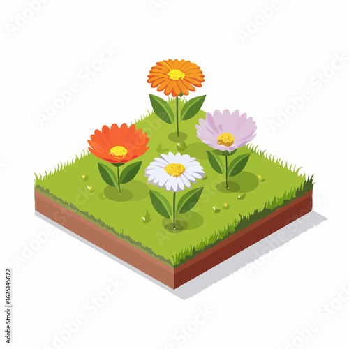 Vibrant flower garden nature scene digital green environment top view floral aesthetics