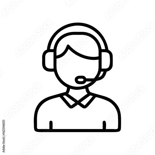Illustration of a person wearing a headset with a microphone in a simple line art style design element