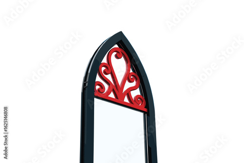 Church window, stained-glass gothic style window in temple, catholic cathedral, vector