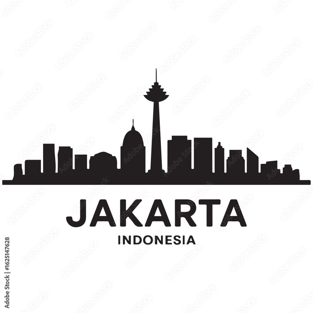 Fototapeta premium Jakarta city skyline horizontal banner. Jakarta city, Indonesia. Vector template for your design. Vector black silhouette. with white background