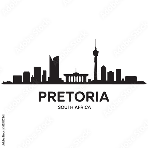 Pretoria skyline horizontal banner. Pretoria, South Africa. Vector template for your design. Vector black silhouette. with white background