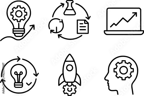 Lean startup outline icons set iteration validation product growth launch innovation 