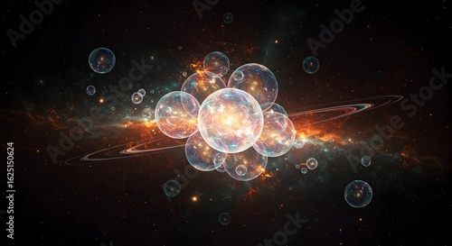 Wallpaper Mural Cosmic Bubbles: An abstract representation of celestial spheres floating in an infinite cosmos, this artwork offers a glimpse into the unseen, evoking a sense of wonder and mystery. Torontodigital.ca