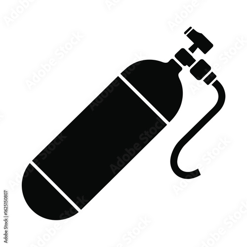 Black silhouette of a scuba diving air tank with hose