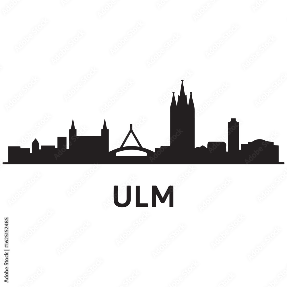Fototapeta premium Ulm skyline silhouette. Black Ulm city. Vector black silhouette. with white background