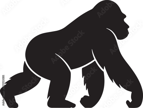 Silhouette of a Gorilla Walking on All Fours in Black and White Vector Graphic Design