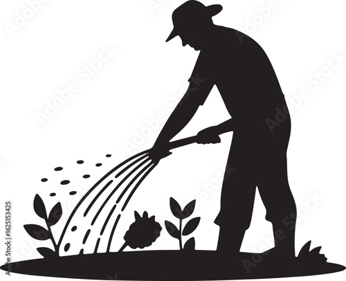 Gardener Watering Plants Silhouette Vector Illustration A Symbol of Growth and Cultivation