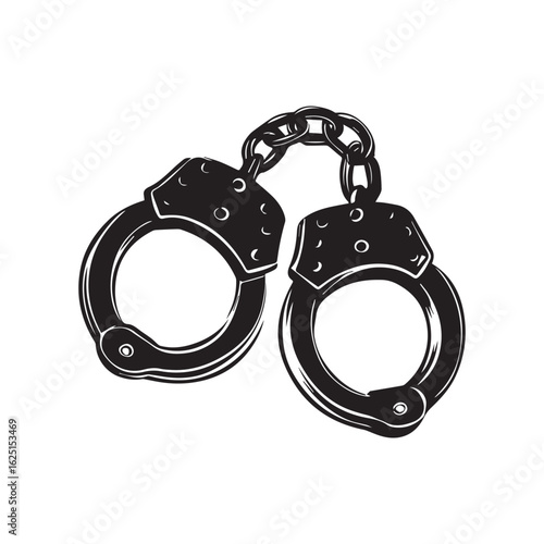 Black and White Handcuffs with Chain on White Background